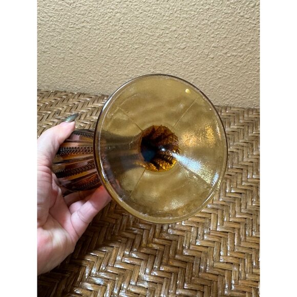 Vintage Indiana Tiara Brown Glass Goblet Vase Scalloped Edge - Picture 4 of 6